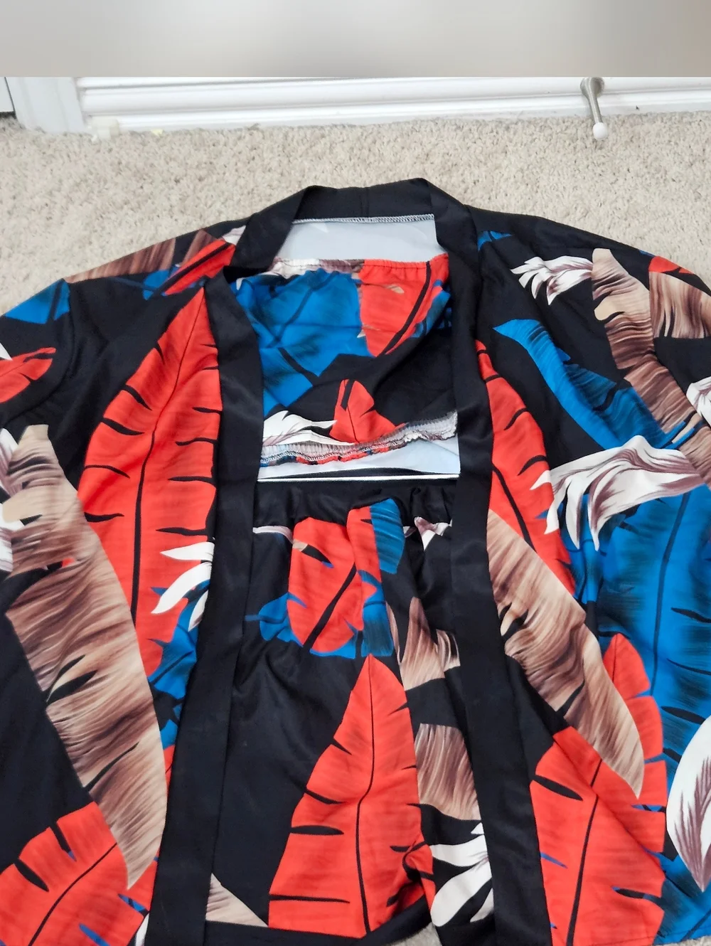Tropical Print 3 Piece Kimono Shorts crop top - Picture 1 of 9